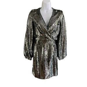 Sachin & Babi Isola Dress Size 4 Sage Green Sequin‎ Long Sleeve Mini Party NWT
